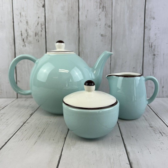 Crate&Barrel Other - Crate and Barrel Robin Egg Blue Pagnossin Audrey Tea Pot Creamer Sugar Bowl Set